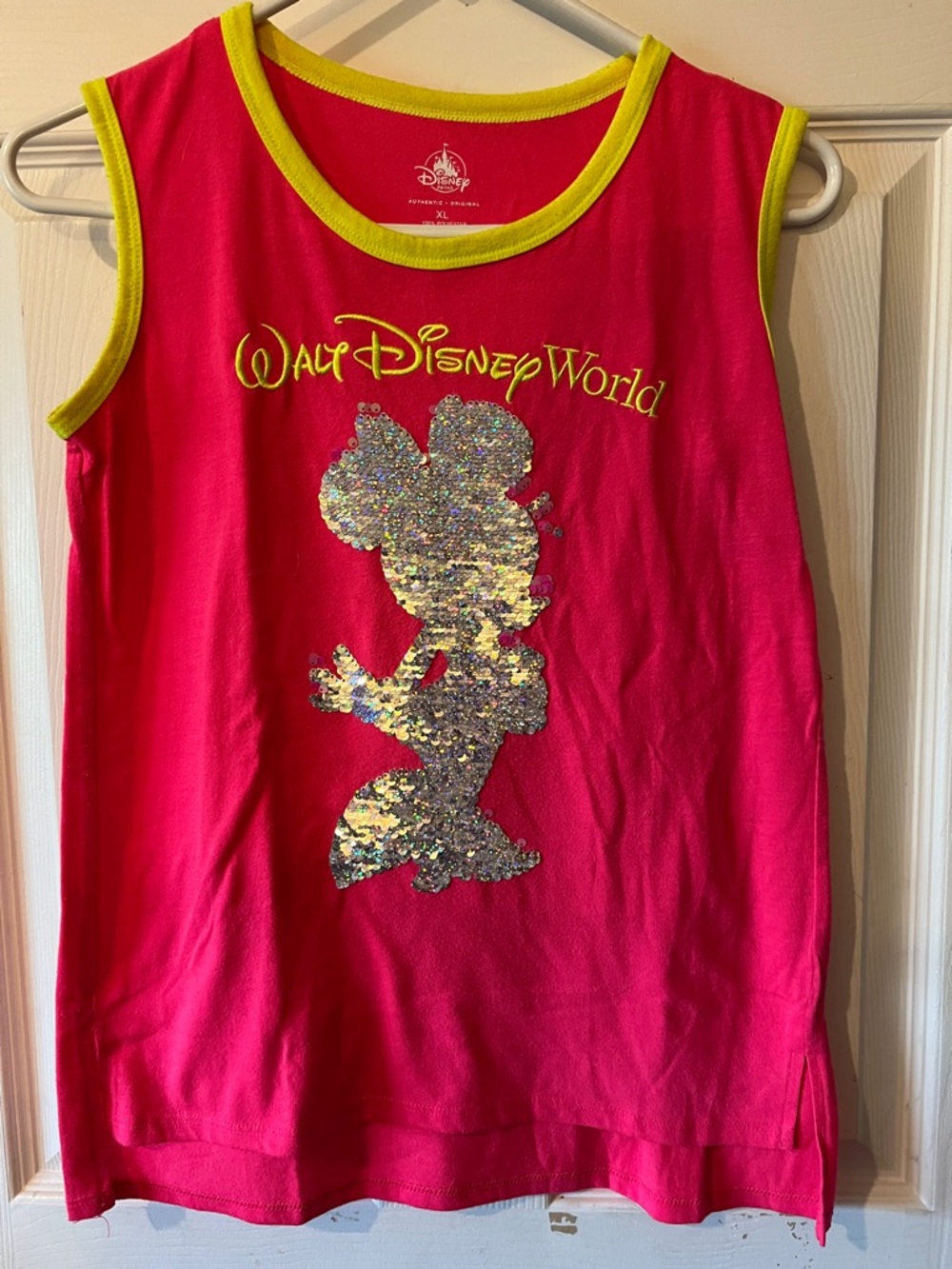 Disney Pink Tank Top with Yellow Trim and Sequin Minnie